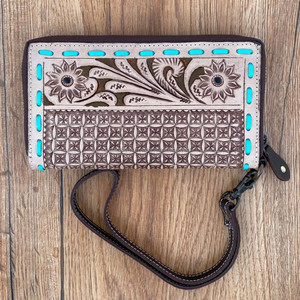 Porte-monnaie sculpté usiné à la main pochette coque de téléphone élégant en cuir véritable portefeuille de bracelet multi-utilisations nouveau Design portefeuilles occidentaux - Product Image 3