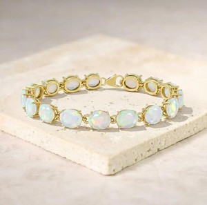 Opal Stone Charm Bracelet for Women 925 Sterling Silver Gold Plated Elegant <b>Fire</b> Opal October Birthstone Fine Jewelry - Product Image 1