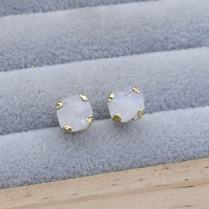 Moonstone Gemstone <b>Stud</b> <b>Earring</b> Gold Plated Prong <b>Set</b> Handmade Birthstone Jewelry Gift For Her - Product Image 3