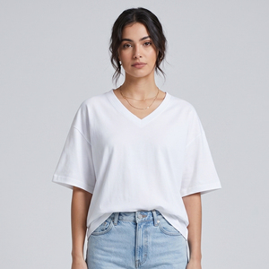 Oversized V-Neck T-Shirt Women 100% Cotton Short Sleeve Casual Tee Ladies Drop Shoulder Summer Style TShirts Women's - Product Image 6