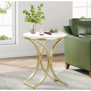 Modern Luxury <b>Round</b> <b>Side</b> <b>Table</b> With Faux Marble Top and Gold Metal Frame Versatile End <b>Table</b> For Living Room Bedroom & Office - Product Image 1