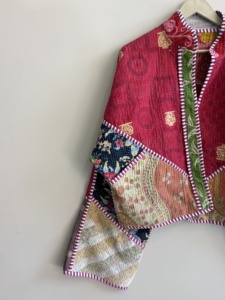 Indian Handmade <b>Patchwork</b> Quilted Boho <b>Jacket</b> Women Cotton Coat Vintage Kantha <b>Jacket</b> Reversible Overcoat Short <b>Jacket</b> - Product Image 3