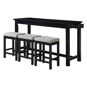 Set da Pranzo Casual 4 Pezzi: Tavolo Alto con Cassetto e Porte USB, 3 Sgabelli, Finitura Nera - Product Image 3