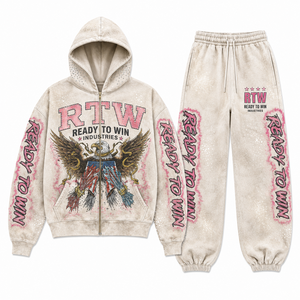 Conjunto de Sudadera con Capucha y Pantalones Deportivos RTW Ready To Win, Unisex, Estilo Urbano, con Cremallera Completa, Estampado, de Poliéster, para Otoño - Product Image 1