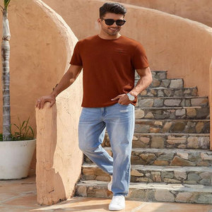 Camiseta de algodón Unisex Premium 100%, cuello redondo, patrón sólido informal con impresión de soplo de alta calidad, logotipo personalizable - Product Image 2