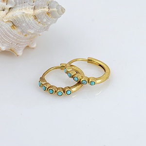 Wholesale <b>Gold</b> Plated Turquoise <b>Huggie</b> Hoop Earrings Handmade Boho Gemstone Earrings Fashion Jewelry for Women - Product Image 3