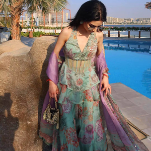 Ensemble haut, palazzo et dupatta en georgette de designer Bollywood avec sequins et imprimé numérique en polyester pour tenue de soirée - Product Image 1