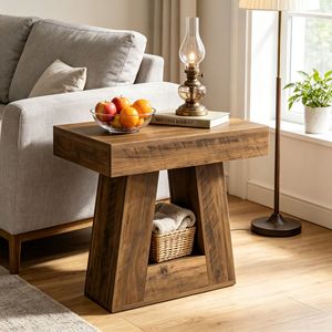 Tavolino Moderno Mid-Century per Camera da Letto, Lussuoso Tavolo Antico in Legno Massello di Mango e Pino con Dettagli in Acciaio Inossidabile per Arredamento Appartamento - Product Image 6