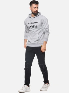 Sudadera con Capucha Gris para Hombre, con Estampado de Aves, Bolsillo, Corte Ajustado, Informal, de Algodón, para Otoño - Product Image 1