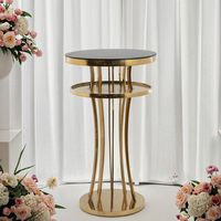 Table de banquet ronde mobile de style ferme moderne avec plateau en verre trempé et piètement en acier inoxydable pour événements hôteliers