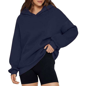 Sweat à capuche pull-over streetwear pour femme, gris chiné coréen, en molleton de coton tricoté, avec logo personnalisé, effet délavé à l'acide et badge imprimé, pour l'hiver - Product Image 2