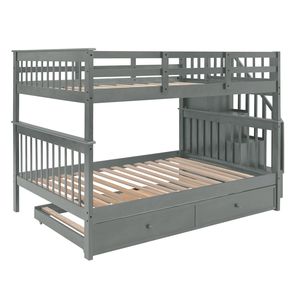 Full Over Full <b>Bunk</b> <b>Bed</b> with Twin Trundle and <b>Storage</b> Guard Rail for Bedroom Gray LT000210AAE for Kids' Dorms - Product Image 5