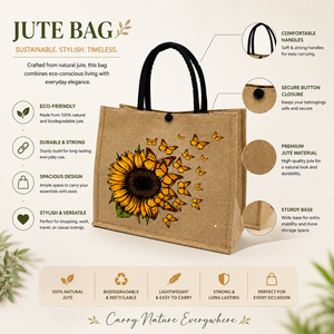 Bolsa de Yute de Lujo para Mujer con Estampado de Mariposas y Girasoles, Reutilizable, Ecológica, Ligera, Estilo Boho Chic, de Doble Asa para Compras - Product Image 5