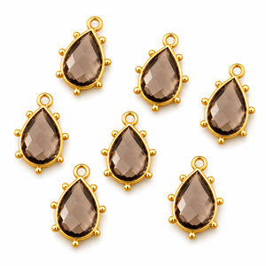 Colgante de Cuarzo Ahumado en Forma de Pera con Bisel Dorado y Facetas para Fabricación de Joyas, Collares y Pulseras al por Mayor - Product Image 2