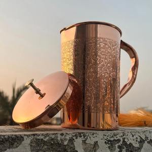 Ensemble de carafes à eau en cuivre pur - Pichet ayurvédique pour la santé avec design luxueux, anti-fuite, pour la maison et en coffret cadeau - Product Image 5