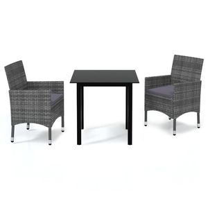 Conjunto de Comedor de Mimbre Sintético Gris Mediano de Poliéster con Vidrio, Aluminio y Acero para Jardín y Exteriores - Product Image 2