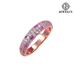 Jewelux Women's Rose Gold Plated <b>Eternity</b> Band <b>Ring</b> With Round Brilliant Cut Diamonds And Pink Stones Pave Setting Luxury Style - Product Image 1