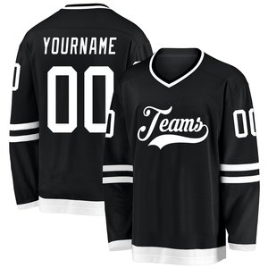 Custom Ice Hockey Jersey Black V-Neck Full Sleeve Mesh Breathable Team Name Print Unisex Adult Apparel - Product Image 1