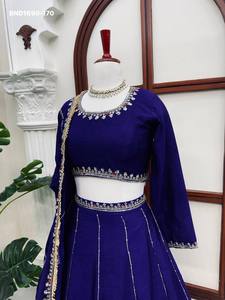 Conjunto de lehenga y blusa para mujer, de chinon pesado con bordado de hilo, color azul Can-Can, proveedor de moda femenina de la India - Product Image 2