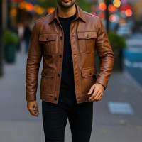 Veste décontractée en cuir de mouton noir imperméable pour homme, col montant, simple boutonnage, fourrure de mouton, tenue de travail hivernale