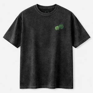 T-shirt personnalisé vintage délavé à imprimé feuilles tropicales en coton, coupe oversize, style streetwear, unisexe, vente en gros OEM - Product Image 3