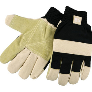 Gants de travail de sécurité en cuir durables, anti-chaleur, avec logo personnalisé, lavables, pour mécaniciens, de la marque BS Construction, avec manchette élastique résistante. - Product Image 1