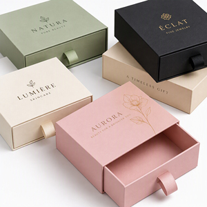 Boîte d'emballage pour produits de luxe, tiroir coulissant lisse, boîte rigide de qualité supérieure, style tiroir, personnalisable, avec languette de tirage en ruban - Product Image 1