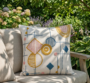 Geo Play Embroidered Eco-friendly Bohemian Floral 100% Cotton Customizable Square Home <b>Cushion</b> <b>Cover</b> - Product Image 3