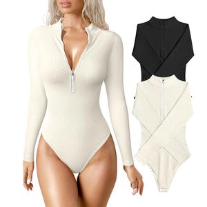 Women's Skinny Fit Streetwear Bodysuit Eco-Friendly Breathable Quick Dry <b>Canvas</b> Fabric Crew Neck Full Sleeve Mid-Calf Length - Product Image 2