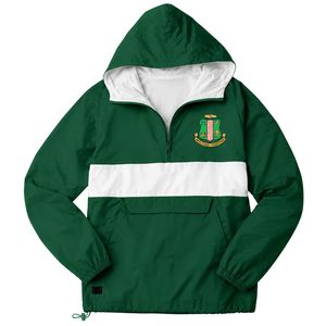 เสื้อแจ็คเก็ตมีฮู้ดสีเขียวขาวสำหรับผู้หญิง ปักลายตราสัญลักษณ์ น้ำหนักเบา แขนยาว เหมาะสำหรับใส่ลำลองกลางแจ้ง - Product Image 1