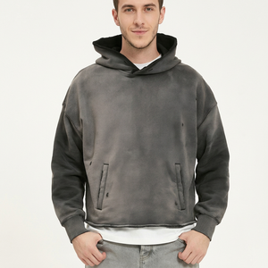 Sweat-shirts streetwear pour hommes, personnalisés OEM, 100% coton éponge, imprimés, délavés à l'acide, épais, effet usé, longueur standard - Product Image 5
