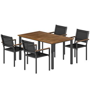 Acacia Wood <b>Outdoor</b> Dining Set for 4 59\" Rectangle Patio Table and <b>Stackable</b> <b>Chairs</b>-352 LBS Garden Set - Product Image 1