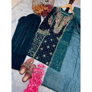 Designer Women's <b>Sets</b> Heavy Pure Viscose Velvet Top Plazzo and Dupatta for Party Wear Look - Product Image 2