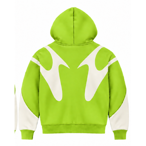 Lime Green Contrast Panel <b>Zip</b> Up <b>Hoodie</b> Men Streetwear Full Zipper Long Sleeve Casual Fleece Hooded Jacket With Side <b>Pockets</b> - Product Image 2