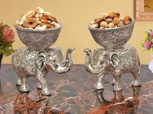 Traditional Indian Silvery <b>Elephant</b> Bowl Embossed Aluminum Handmade Modern <b>Decorative</b> Serving Dish Diwali Birthday Ramadan - Product Image 4