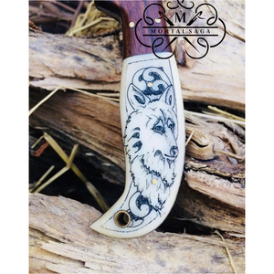 Cuchillo de Caza de Acero Inoxidable de Damasco con Grabado de Lobo, Mango de Madera Exótica, Hecho a Mano, Cuchillo para Bushcraft, Hoja de 3 Pulgadas, 1 Año de Garantía - Product Image 5