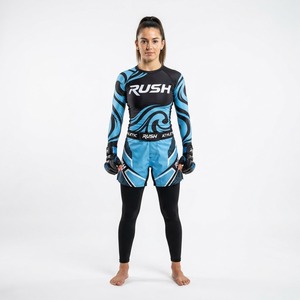 Ensemble Rash Guard MMA Femme Fusion Manches Longues Noir Rose Imprimé par Sublimation Anti-Transpiration Ajusté Vêtements de Sport - Product Image 4