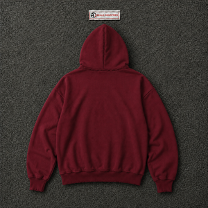 เสื้อฮู้ดโอเวอร์ไซส์สีแดงเลือดหมู พิมพ์ลายกราฟิกพร้อมตัวอักษรสีเหลือง สไตล์สตรีทแวร์ เสื้อพูลโอเวอร์แบบสวมหัว ยูนิเซ็กส์ แฟชั่นลำลอง เสื้อฮู้ดผู้ชายทรงพอดีตัว - Product Image 6