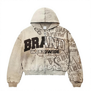 Sudadera con capucha extragrande personalizada con lavado ácido, 100% algodón, bordada con pedrería, estilo urbano, serigrafía, ropa de invierno - Product Image 1