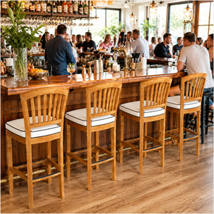 Solid Teak ArchTeak Designer Counter <b>Stool</b> Modern Backless Luxury Upholstered Cushion High Chair Restaurant Bar <b>Dining</b> - Product Image 5