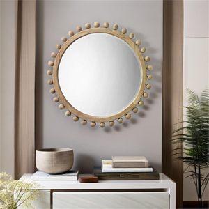 Luxury Handmade <b>Round</b> Solid Wood Beaded <b>Wall</b> <b>Mirror</b> with Boho Farmhouse Rustic Design Decorative Frame 4mm Thick <b>Mirror</b> Glass - Product Image 4