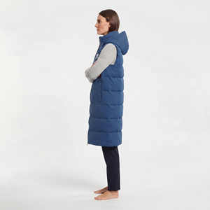 Veste longue matelassée pour femme, gilet à capuche entièrement zippé, vêtements d'extérieur d'hiver, couleur bleu uni, personnalisez votre propre logo, marque privée - Product Image 2