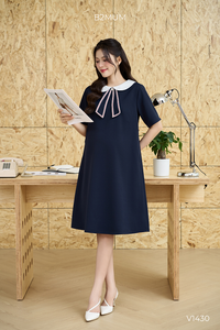 Robe droite en tissu frais V1430 avec col lotus, absorbant la transpiration, pour femmes enceintes, vêtements de maternité - Product Image 6