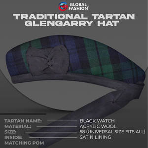 Gorro Glengarry Tradicional Escocés de Lana Tartán, Diseñado para Pipers, Bateristas y Reuniones Tradicionales de la Tierra Alta - Product Image 3