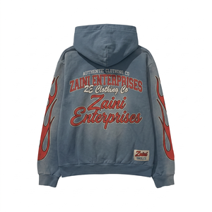 Sweat à capuche en molleton de coton et polyester 480 GSM, délavé à l'acide, gris délavé, broderie chenille, logo personnalisé - Product Image 2