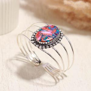 925 Starling Silver Elegant Oval pink oyster Copper <b>Gemstone</b> Adjustable Bangle <b>Bracelet</b> High Quality for Women Jewelry - Product Image 1