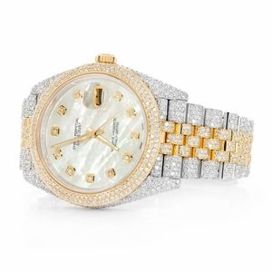 Montre de luxe Shanghai à mouvement quartz, style diamant, avec moissanite, cadran en nacre, bicolore or, verre serti, pour hommes et femmes - Product Image 2
