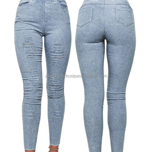Pantalons en jean skinny en coton sexy à la mode d'été personnalisés avec poches pour femmes Jeans déchirés pour femmes Logo personnalisé Pantalons en jean qui remontent les fesses - Product Image 4