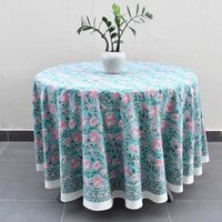 Nappe ronde à imprimé floral bleu clair, style classique, en tissu tissé lavable, idéale pour la maison, les mariages et les dîners – Meilleure vente
