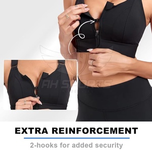 Black Sports Bra Cross Strap High <b>Support</b> <b>Crop</b> <b>Top</b> for Yoga Gym Workout Sport Fitness Front Zip Bra Adjustable Strap Shockproof - Product Image 5
